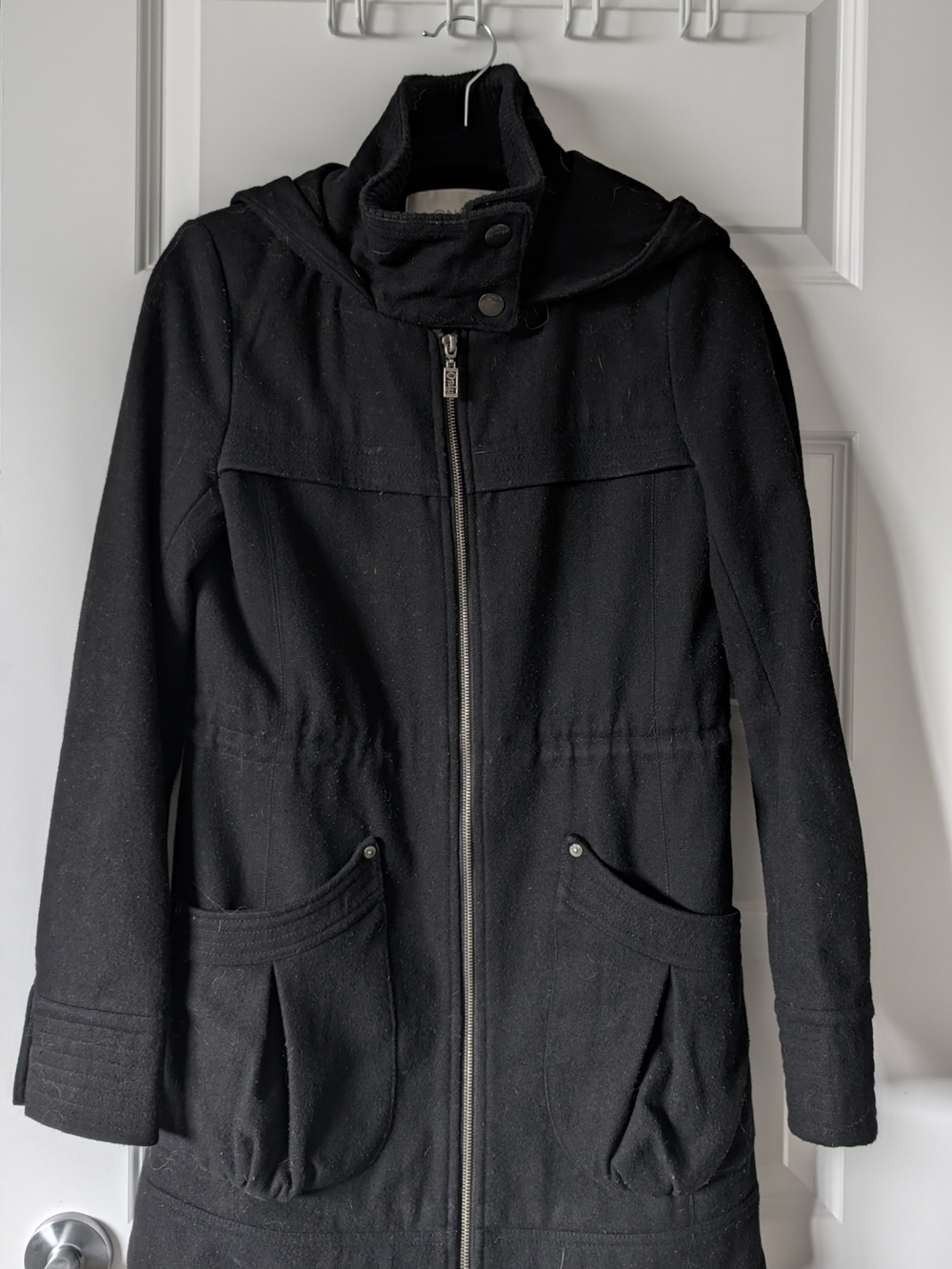 Only Black Hooded Trench Coat with Zip